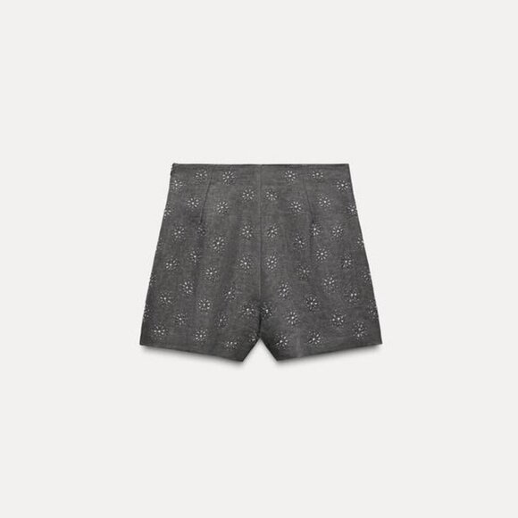 Zara LINEN BLEND EMBROIDERED SHORTS ZW COLLECTION - Picture 7 of 9